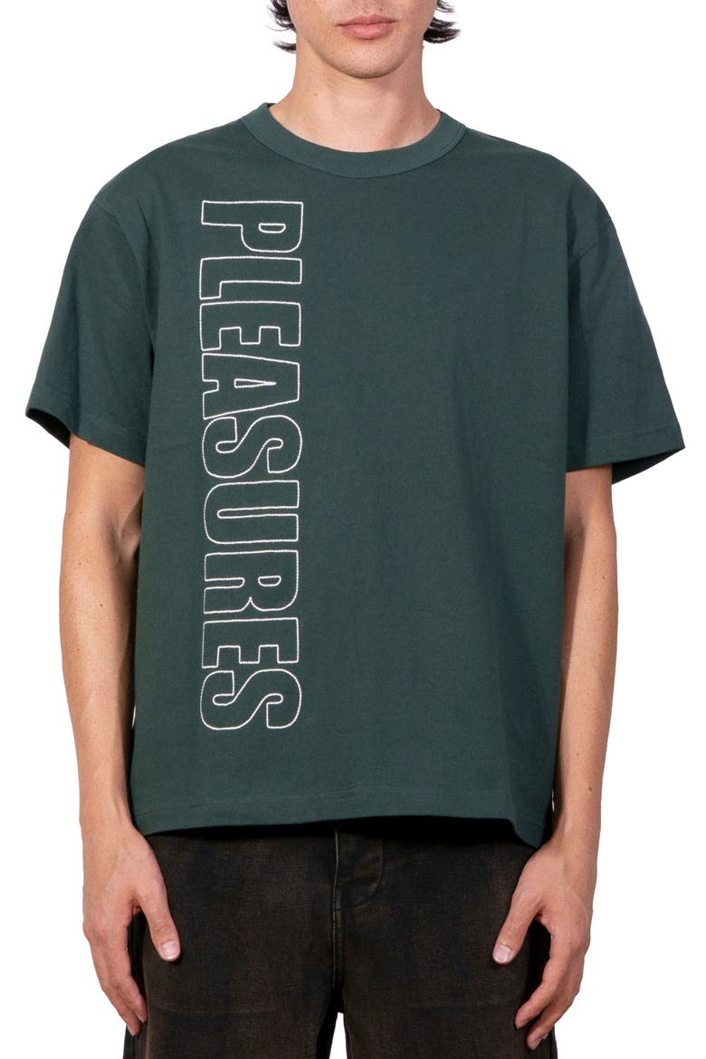 Outline Embroidered Logo Heavyweight Cotton T-Shirt, Main, color, FOREST GREEN