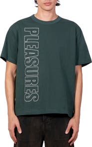 PLEASURES Outline Embroidered Logo Heavyweight Cotton T-Shirt