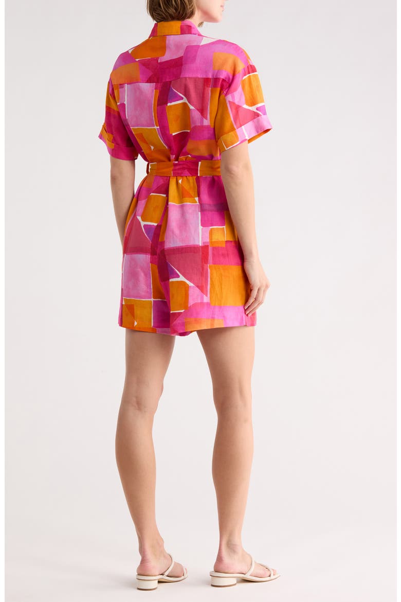 Leoline Tie Waist Linen Blend Romper, Alternate, color, GEO PINK