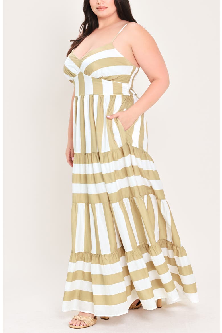 Striped Tiered Cotton Maxi Dress, Alternate, color, TAUPE WHITE