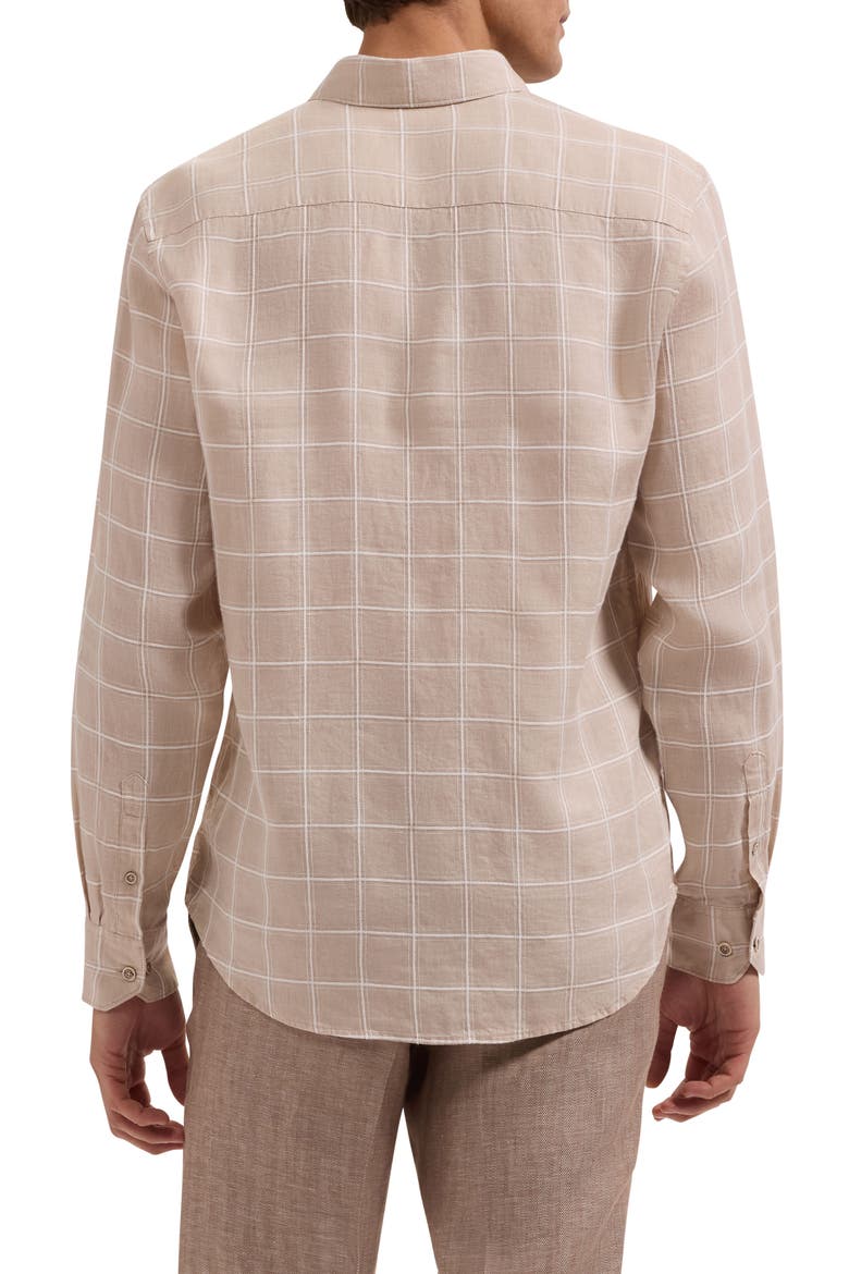 Austin Shaped Fit Windowpane Check Linen & Cotton Button-Down Shirt, Alternate, color, DESERT