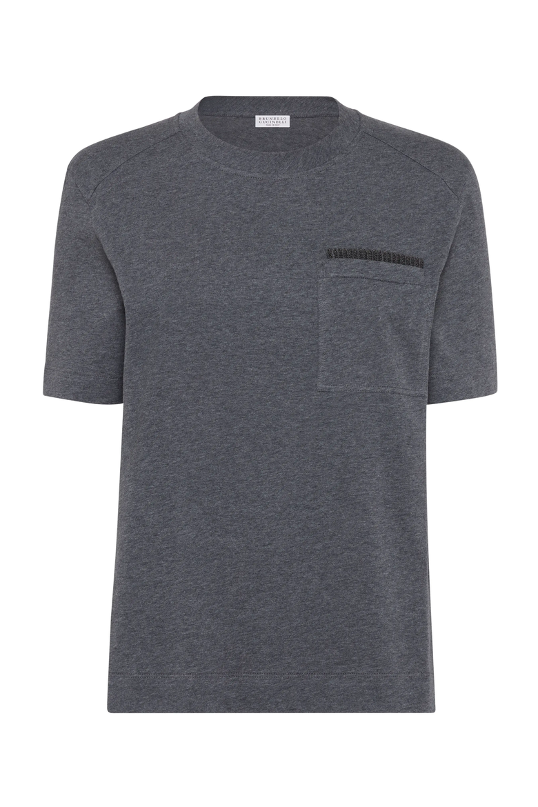 Cotton jersey T-shirt with shiny ribbed detail, Main, color, Lead