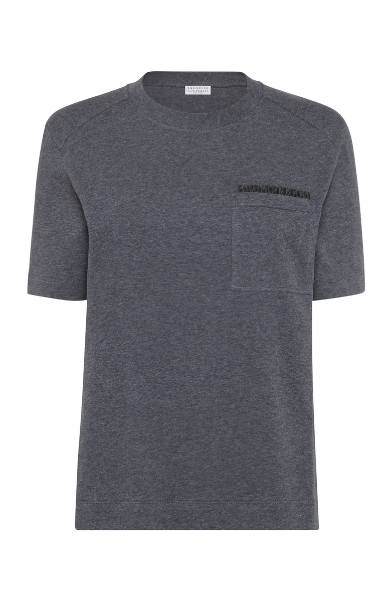Brunello Cucinelli Cotton jersey T-shirt with shiny ribbed detail, Main, color, 