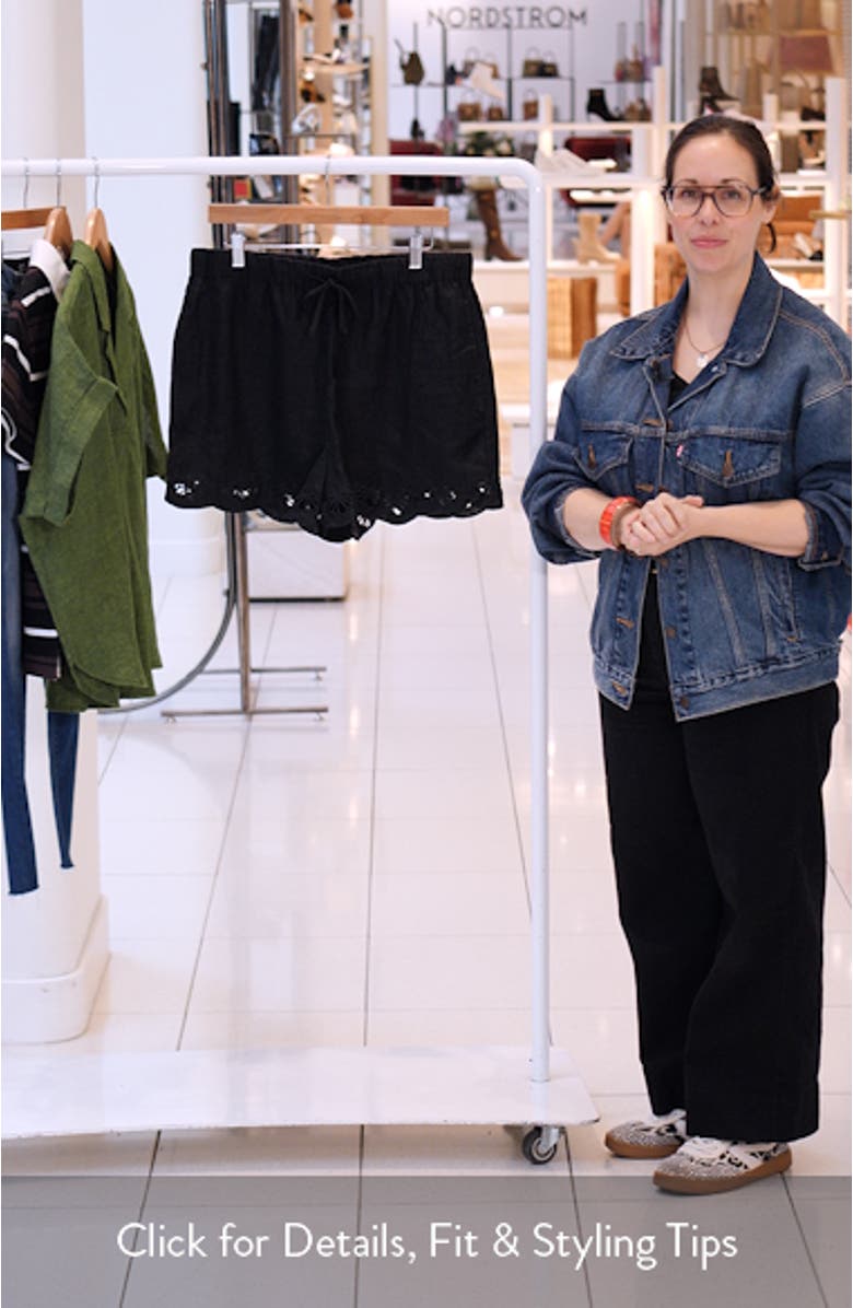 Almost There Scallop Hem Pull-On Linen Shorts, sales video thumbnail