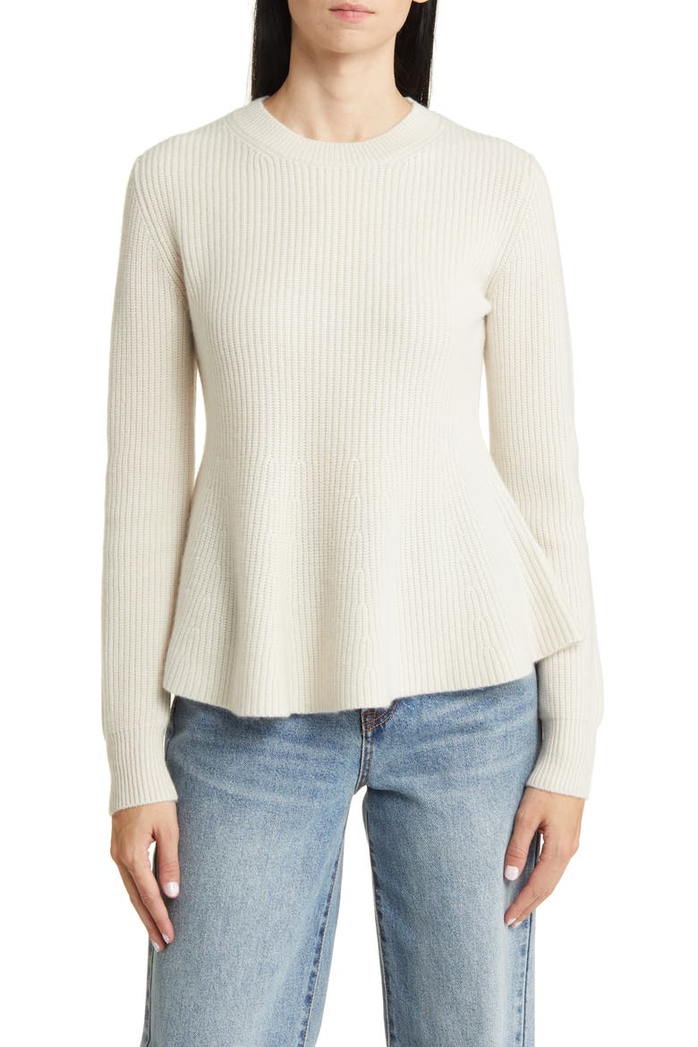 Peplum Cashmere Sweater, Main, color, IVORY SAND
