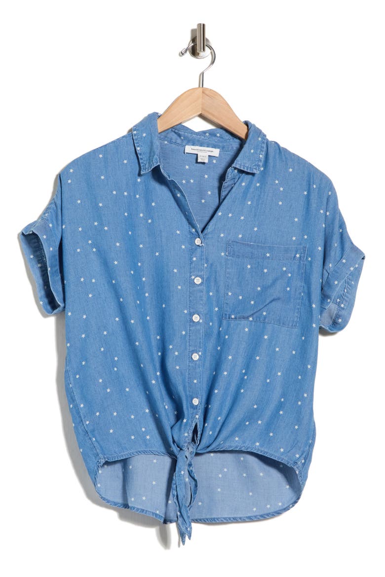 Rosie Short Sleeve Button Down Tie Front Shirt, Alternate, color, STARSHIP