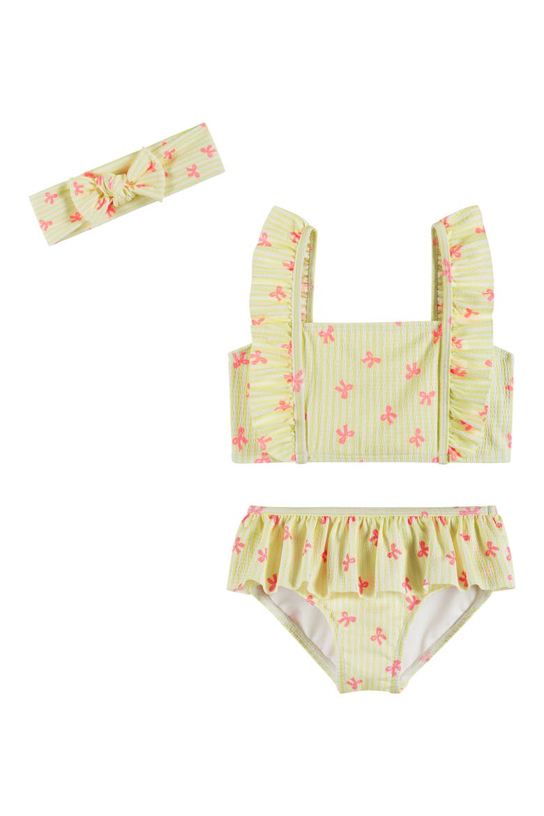 Kids' Seersucker Two-Piece Tankini Swimsuit & Headband Set, Main, color, YELLOW STRIPE