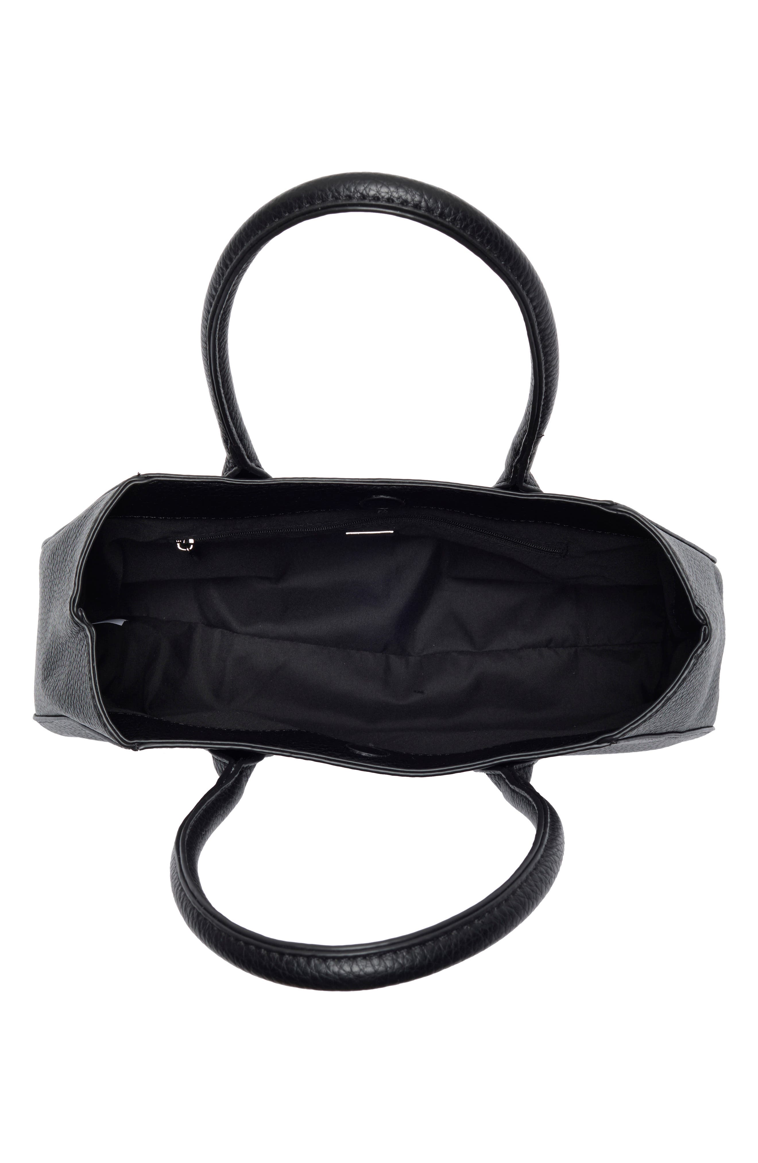 Faux Leather Top Handle Satchel, Alternate, color, BLACK