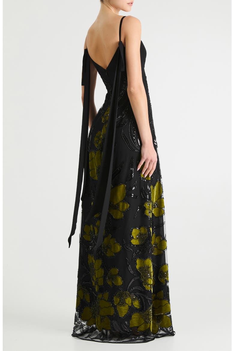 Dana Sequin Floral Scarf Detail Gown, Alternate, color, BLACK/ OLIVE