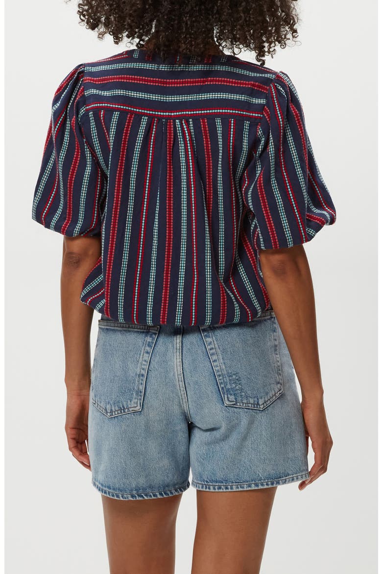 Zephyr Embroidered Stripe Bubble Hem Cotton Top, Alternate, color, NOCTURNAL