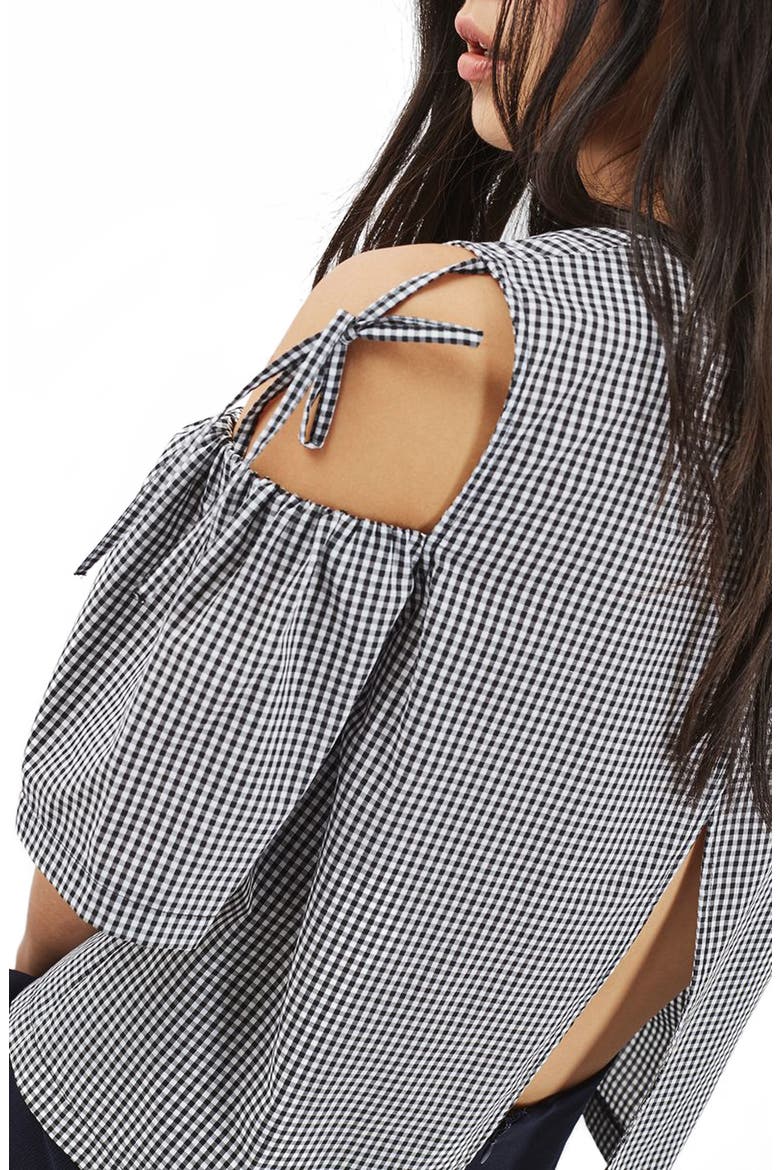 Gingham Tie Cold Shoulder Top, Alternate, color, BLACK MULTI