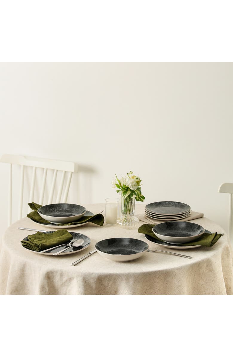 Christian Siriano Onyx 24-Piece Dinnerware Set Porcelain, Service for 8, Alternate, color, Black And Gold