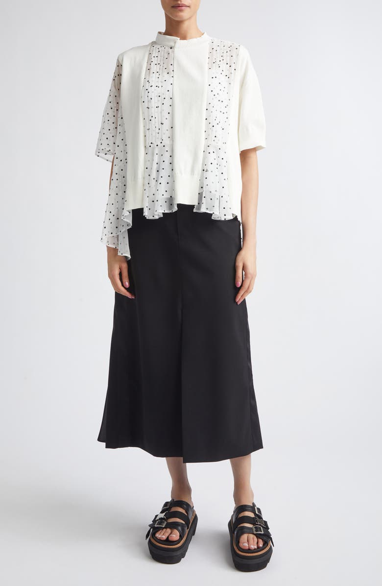 Sacai Pleated Polka Dot Mixed Media Top, Alternate, color, White