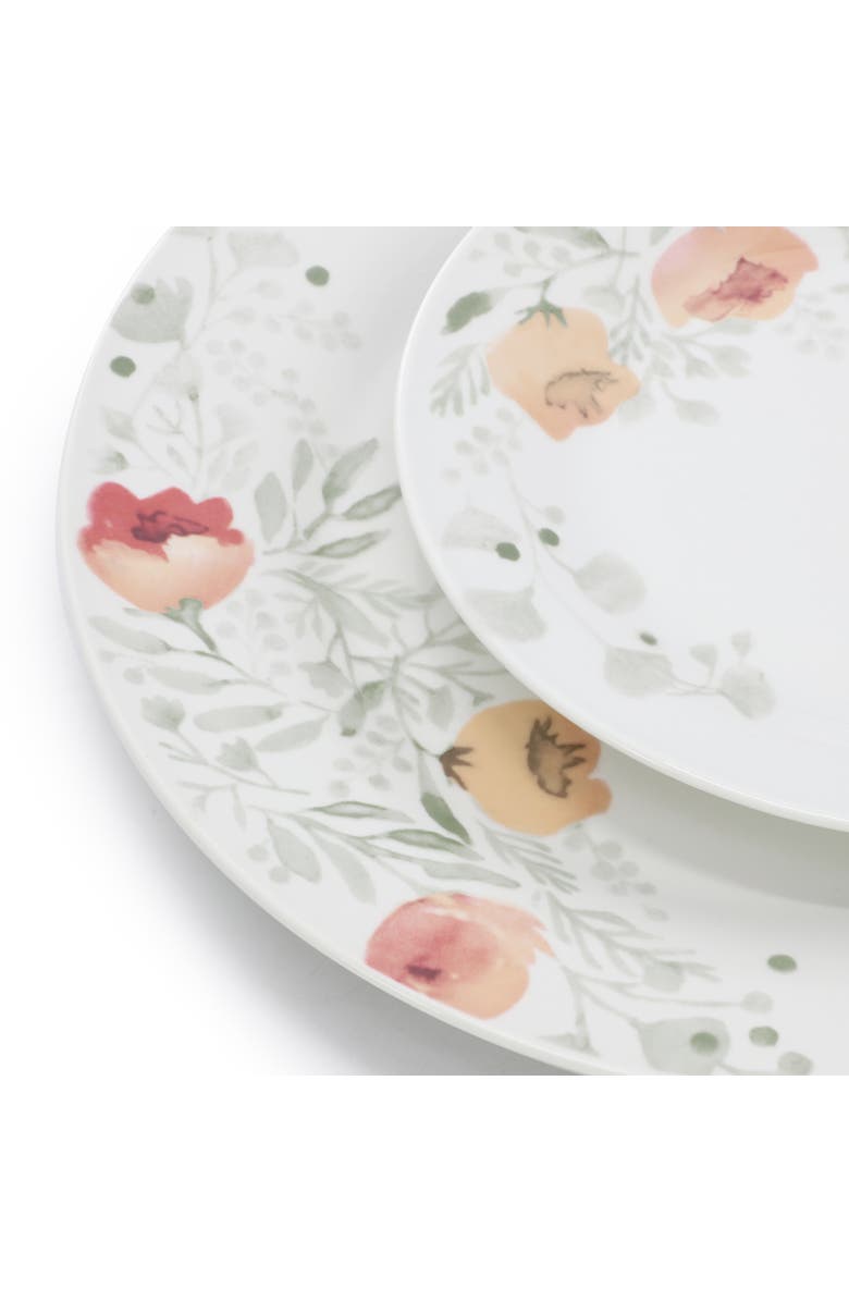 Elama Poppy 24 Piece Porcelain Double Bowl Dinnerware Set, Service for 6, Alternate, color, White