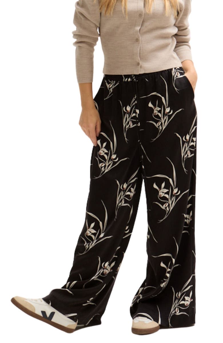 LILY AND LIONEL Lillibet Wide Leg Large Floral Print Trouser, Alternate, color, Black