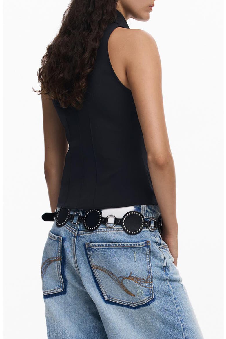 Pleated Sleeveless Half Zip Top, Alternate, color, BLACK