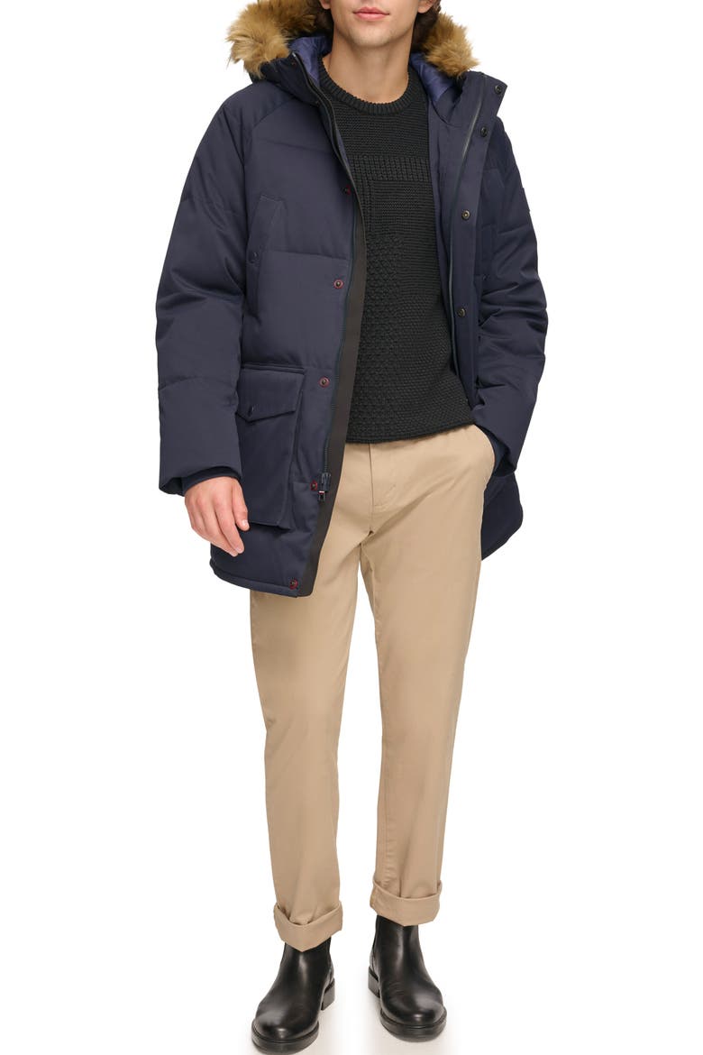 Faux Fur Trim Insulated Parka, Alternate, color, NAVY