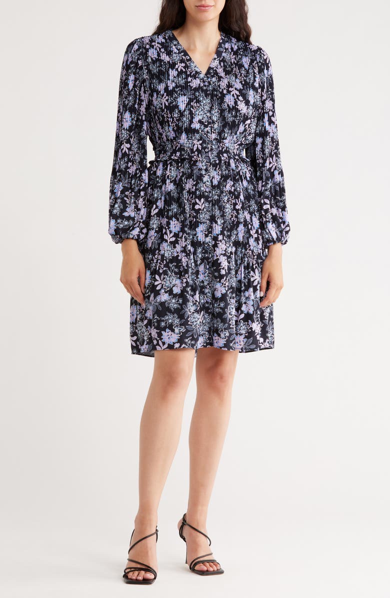 Nanette Lepore Long Sleeve Chiffon Dress, Main, color, Navy Print