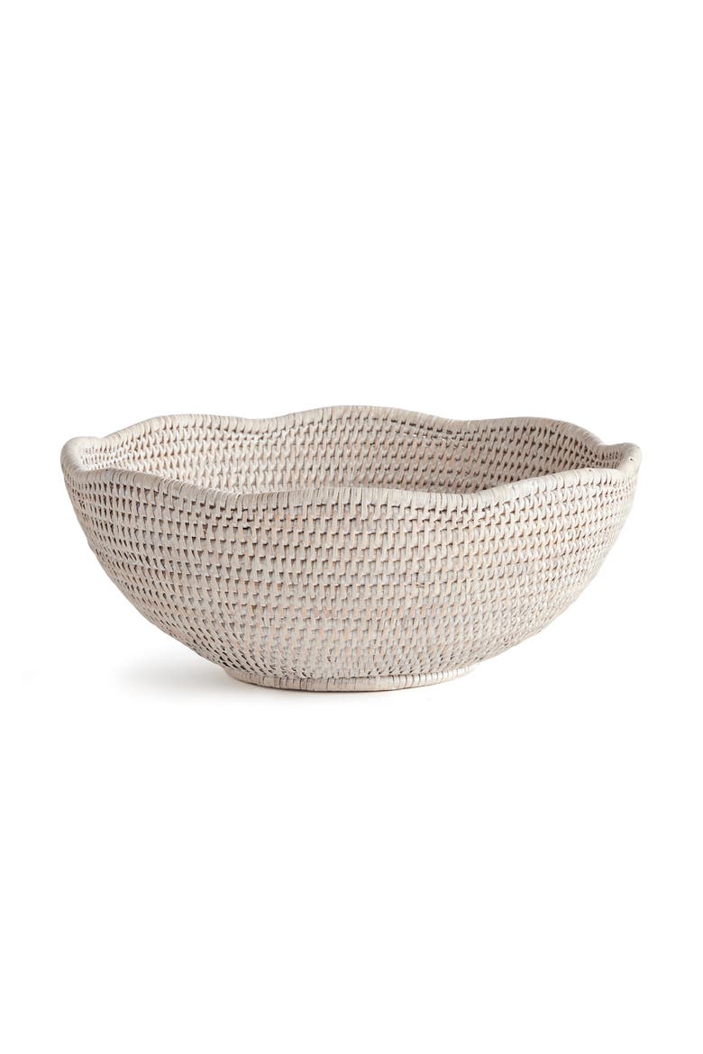 Burma Rattan Scalloped Edge Decorative Bowl, Main, color, White