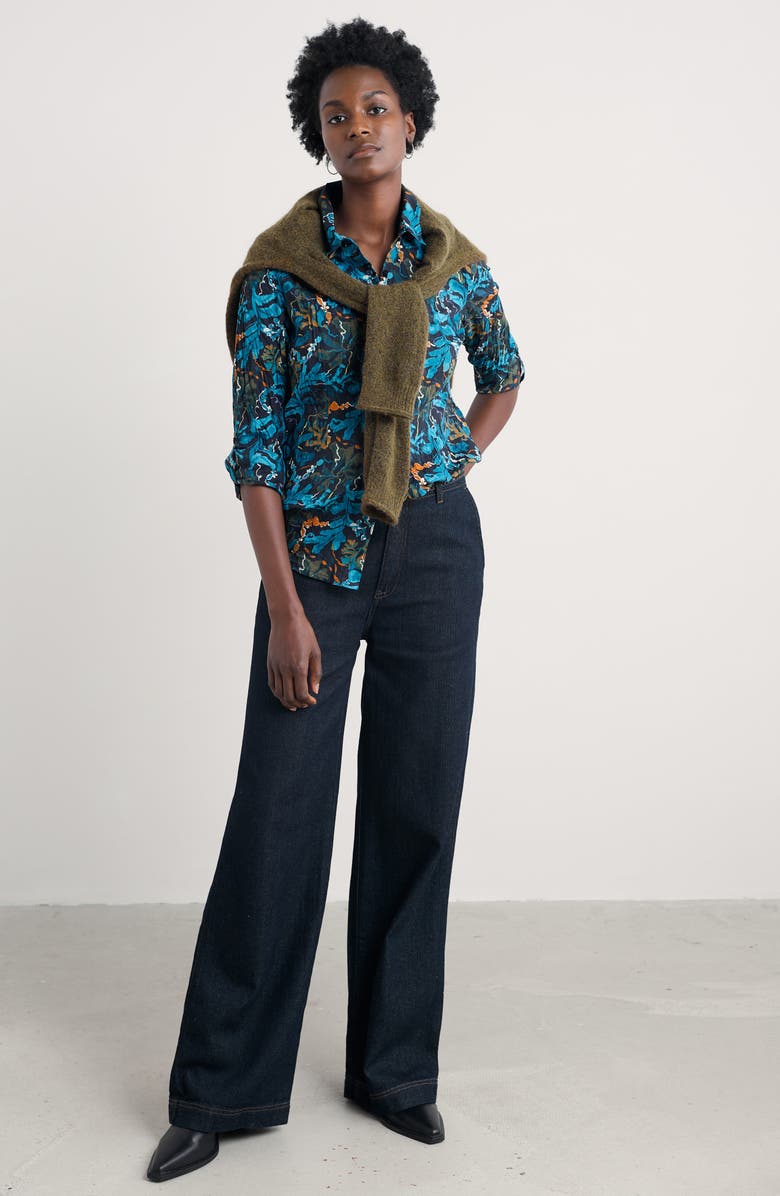 Seasalt Cornwall Larissa Printed Organic Cotton Button-Up Shirt, Alternate, color, Floating Fronds Maritime