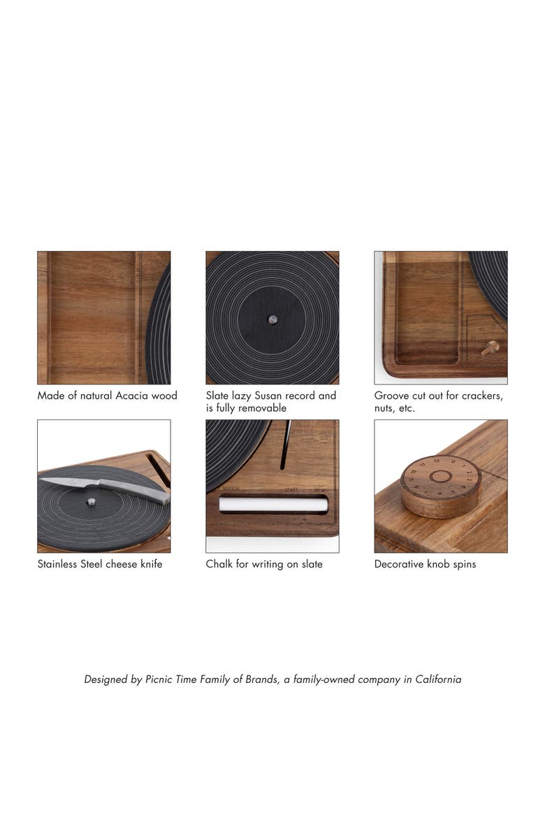 Toscana Turntable Acacia and Slate Cheese Board with Knife, Alternate, color, Acacia Wood