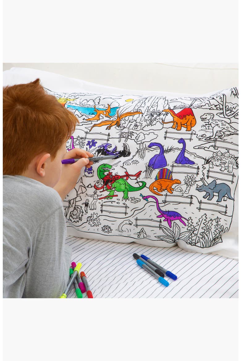 Color Your Own Dinosaur Pillowcase, Alternate, color, White