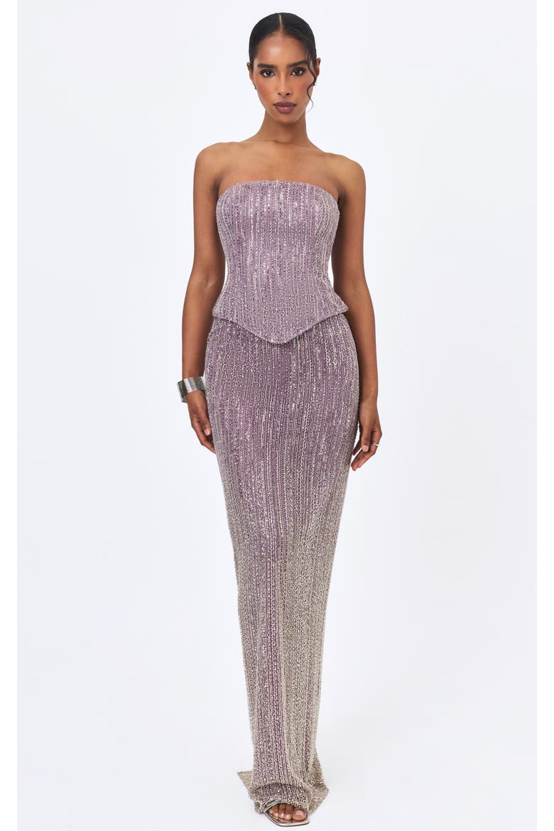 Tosca Crystal Beaded Corset Strapless Peplum Dress, Main, color, Purple