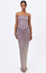 Miss Circle Tosca Crystal Beaded Corset Strapless Peplum Dress