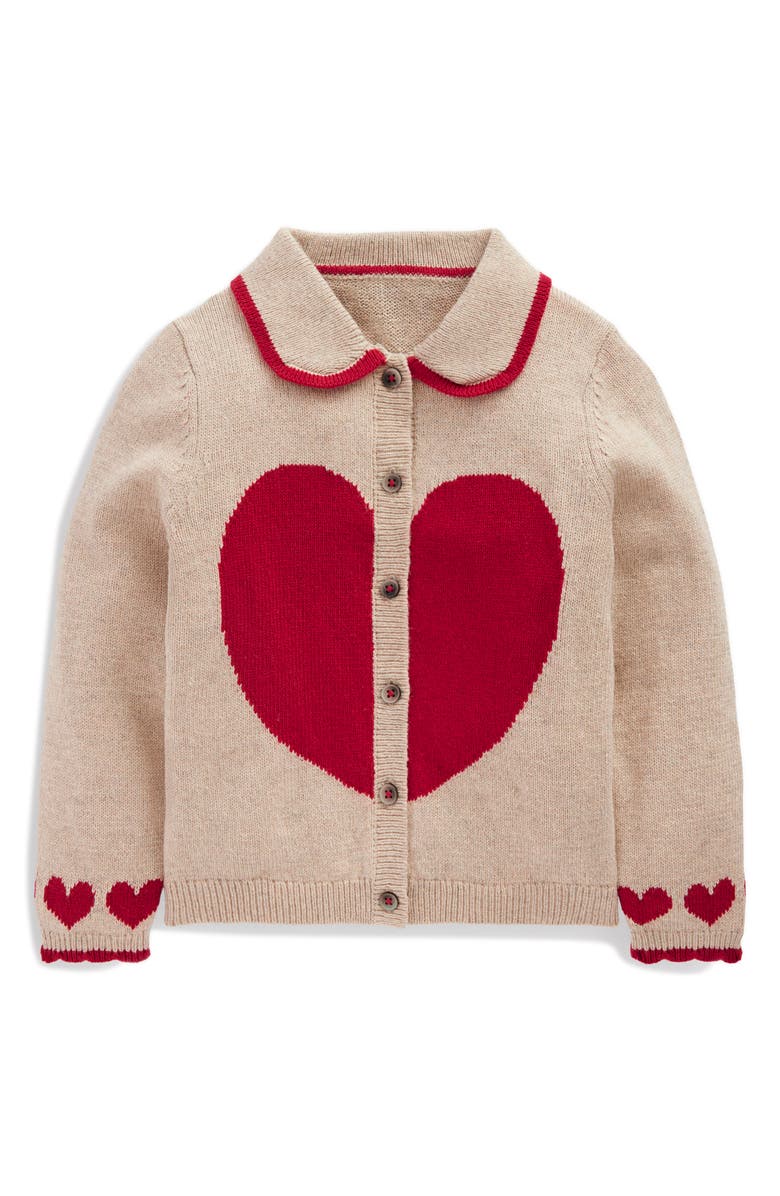 Mini Boden Kids' Logo Cardigan, Main, color, Chinchilla Melange Heart