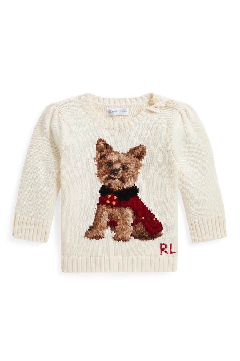 Dog Intarsia Cotton Sweater, Main, color, CLUBHOUSE CREAM