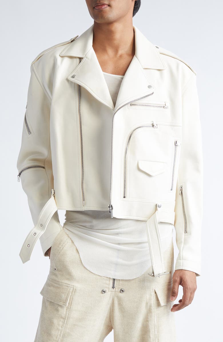 Rick Owens Jumbo Bauhaus Stooges Crop Leather Jacket, Main, color, Milk