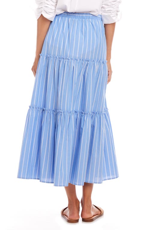Karen Kane Tiered Stripe Midi Skirt In Blue/white Stripe