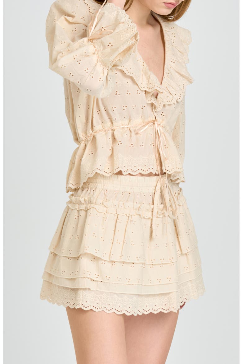 Sophia Eyelet Lace Trim Babydoll Crop Top, Alternate, color, BEIGE