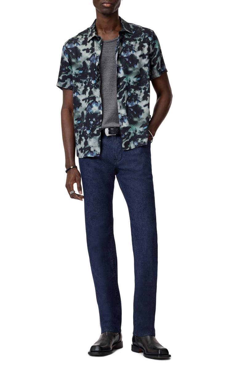 John Varvatos Sean Abstract Woodland Print Short Sleeve Modal Button-Up Shirt, Alternate, color, 