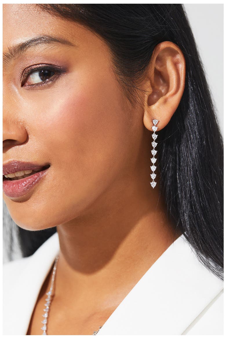 Gwen Cubic Zirconia Linear Drop Earrings, Alternate, color, RHODIUM