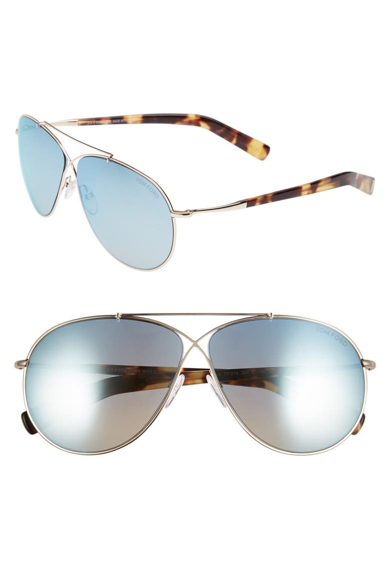 'Eva' 61mm Aviator Sunglasses, Main, color, ROSE GOLD/ BLUE SKY MIRROR
