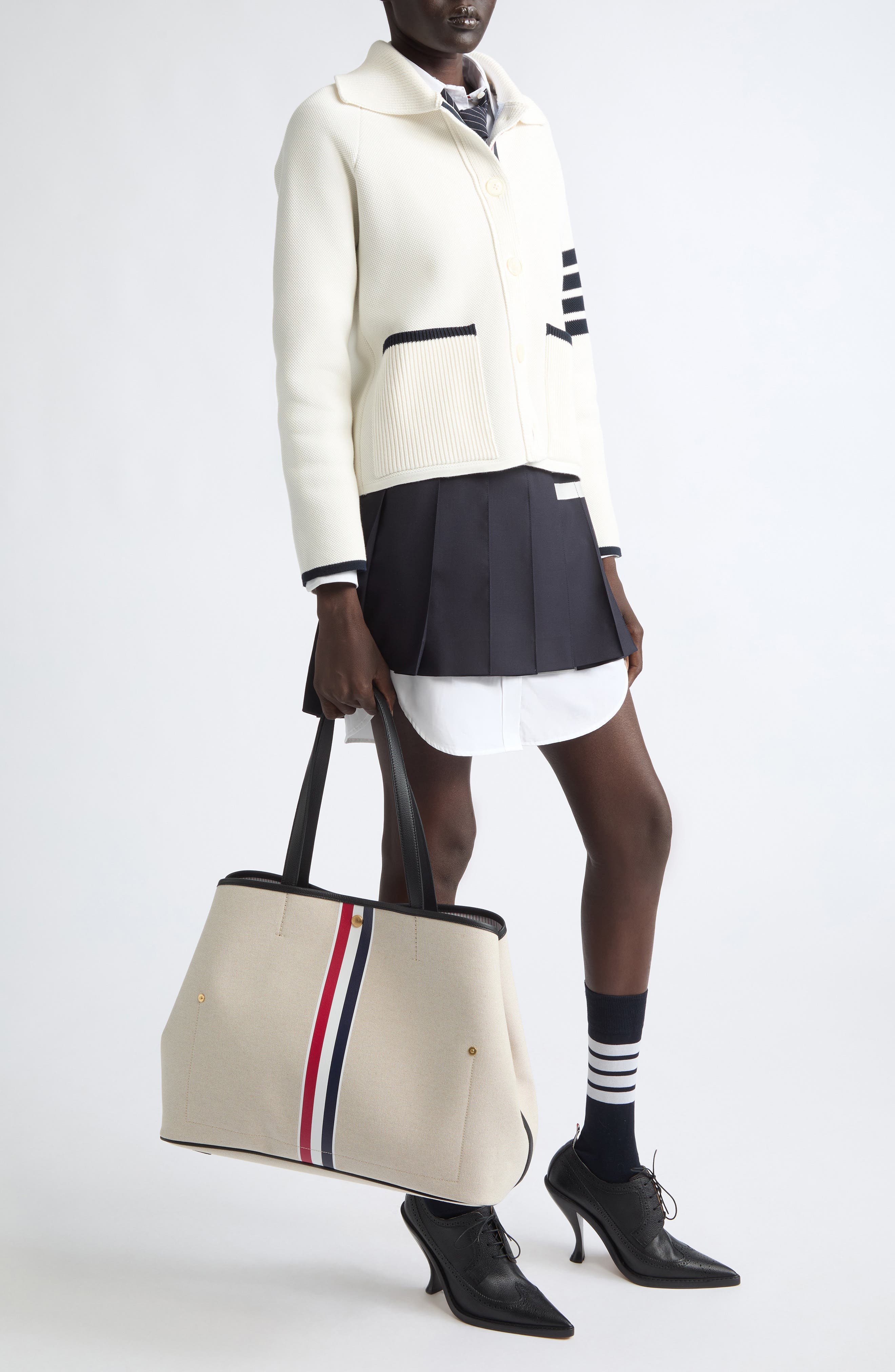 Stripe Cotton Canvas Tote, Alternate, color, NATURAL/ BLACK