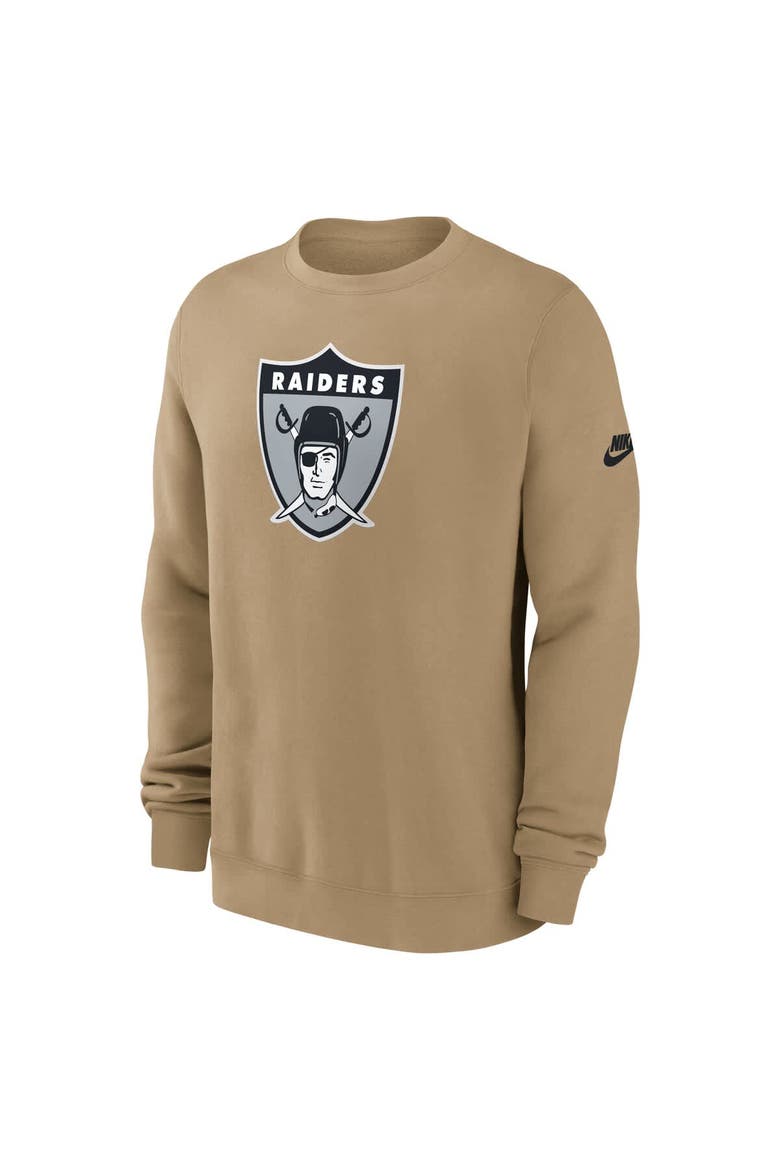 Men's Nike Tan Las Vegas Raiders Swing Pass Rewind Club Pullover Sweatshirt, Alternate, color, Tan