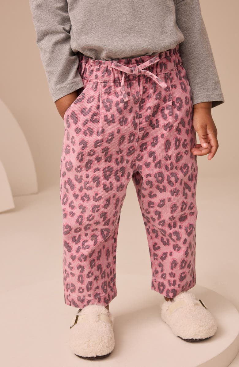 NEXT Kids' Leopard Print Drawstring Jeans, Alternate, color, Pink Multi