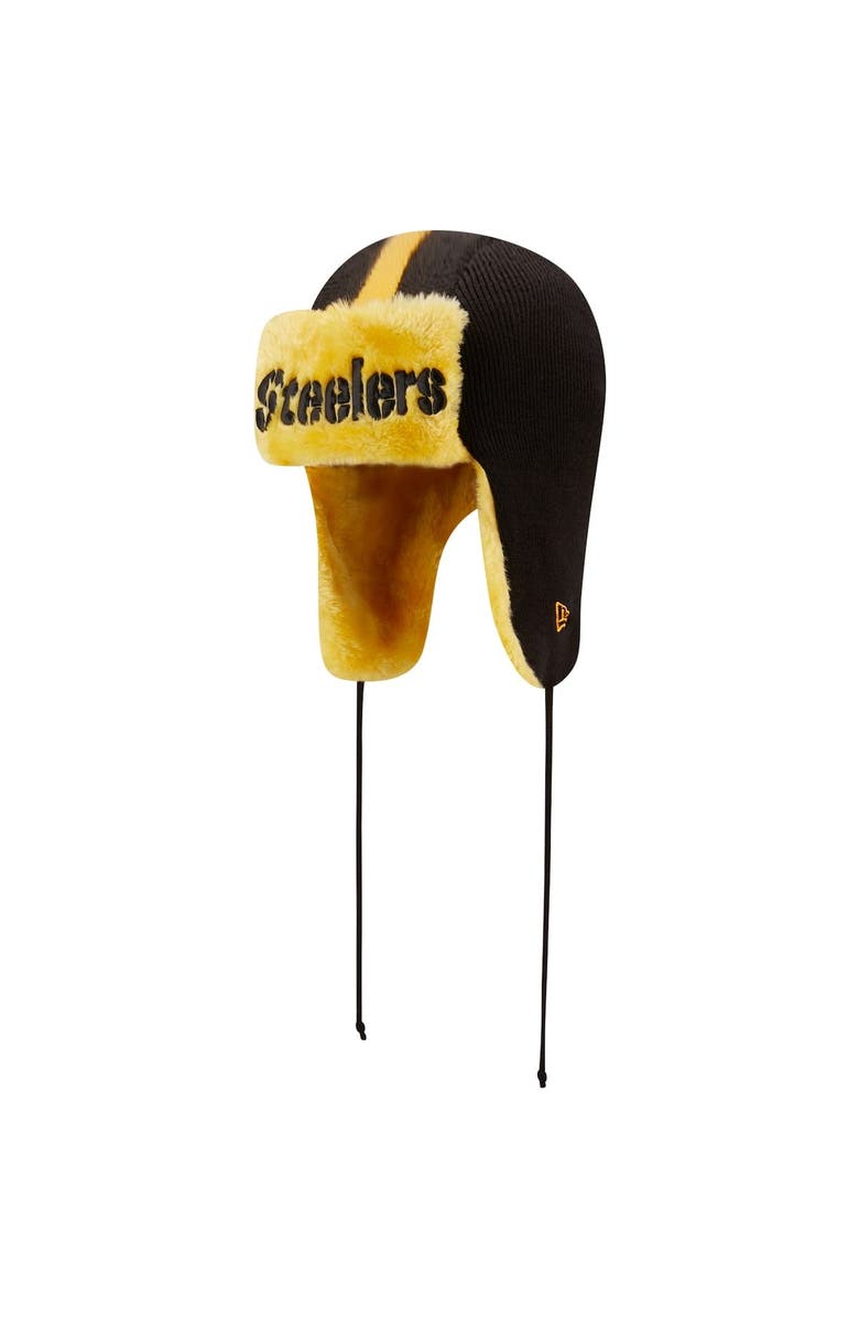 New Era Men's New Era Black Pittsburgh Steelers Helmet Head Trapper Knit Hat, Main, color, 