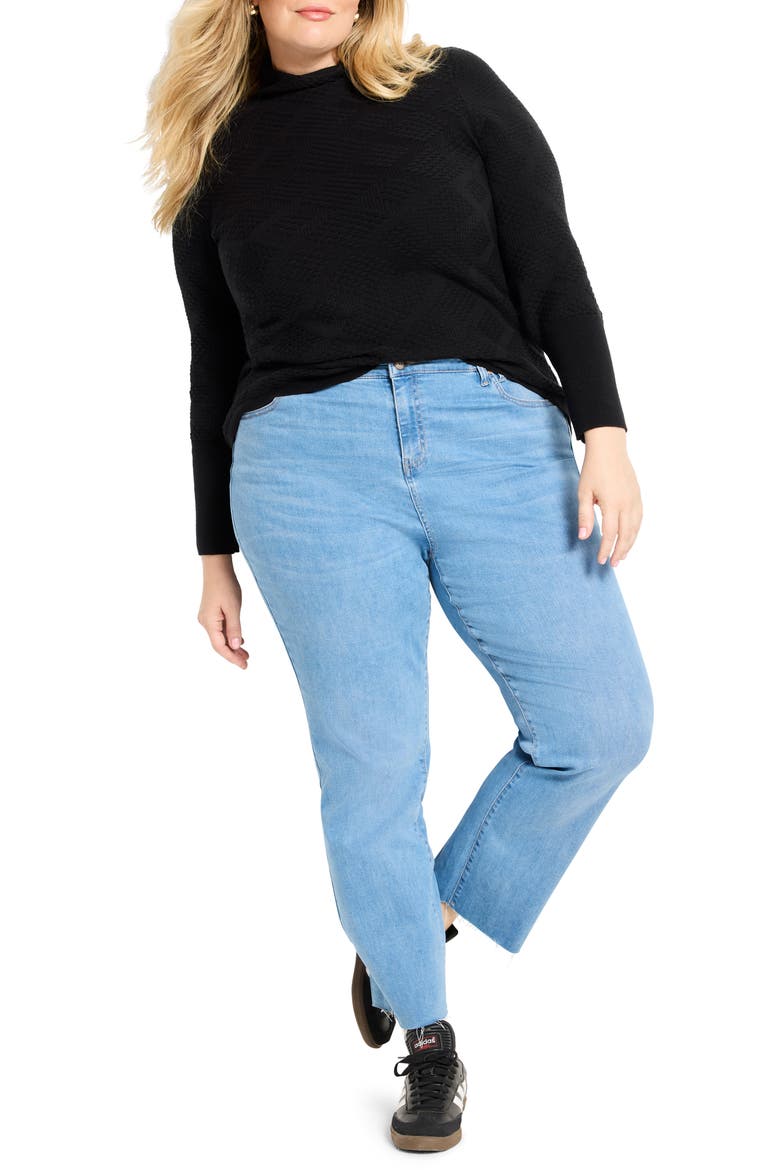 Diamond Stitch Funnel Neck Sweater, Alternate, color, BLACK ONYX