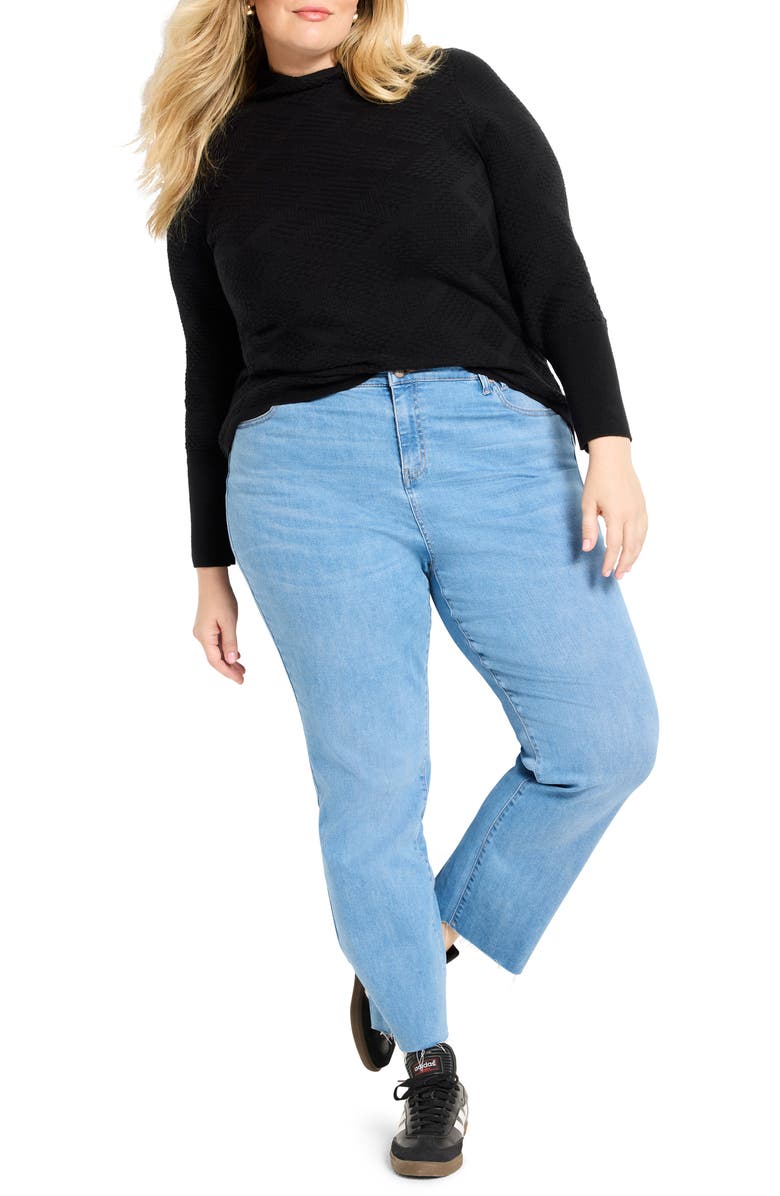 NIC+ZOE Diamond Stitch Funnel Neck Sweater, Alternate, color, Black Onyx