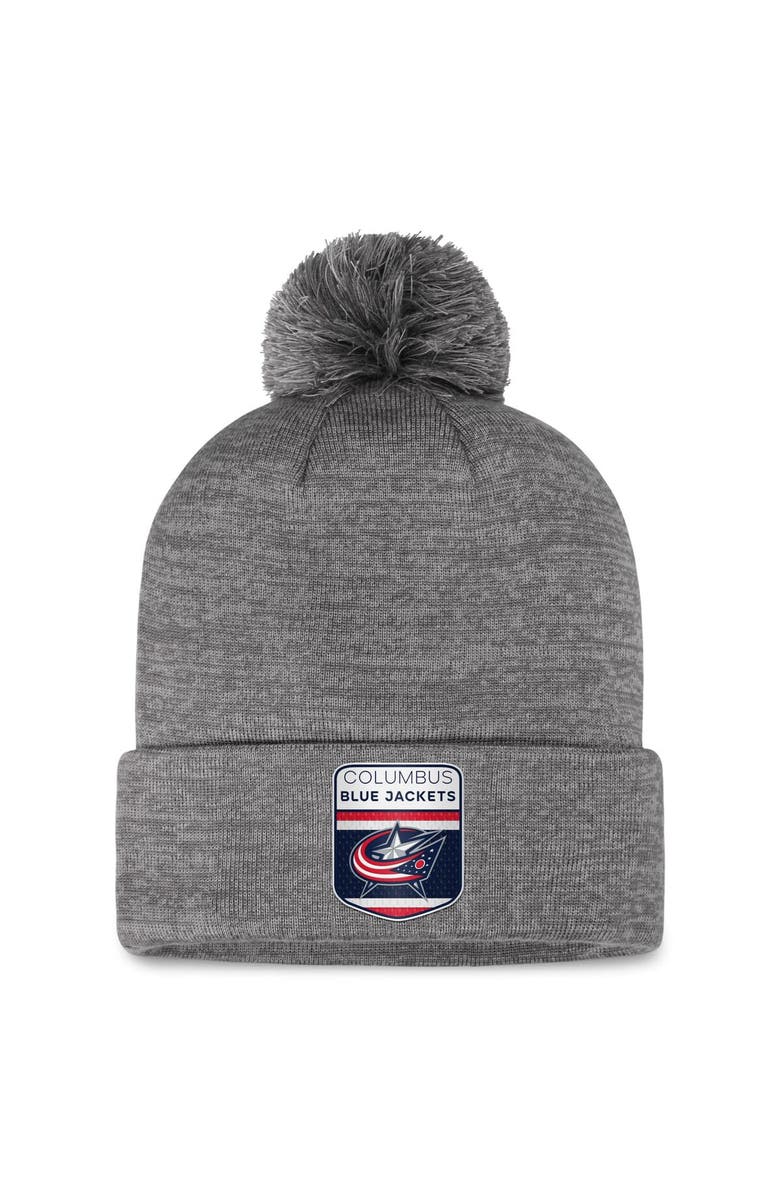 FANATICS Men's Fanatics Branded  Gray Columbus Blue Jackets Authentic Pro Home Ice Cuffed Knit Hat with Pom, Main, color, 