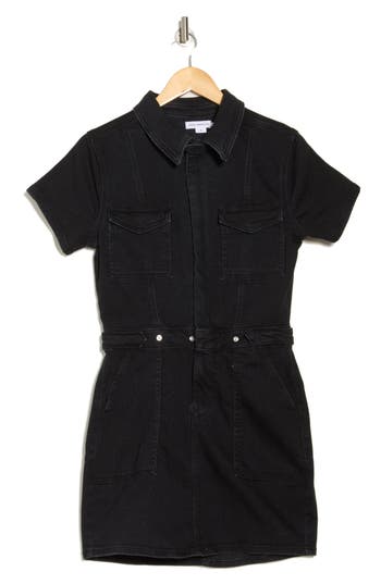 Shop Good American Fit For Success Short Sleeve Denim Minidress In Black