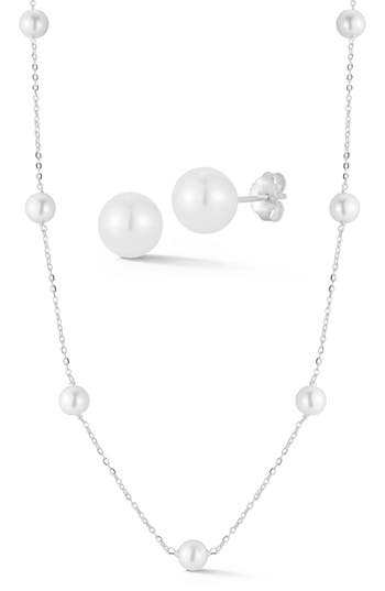 Glaze Jewelry Cultured Freshwater Pearl Station Necklace & Stud Earrings Set