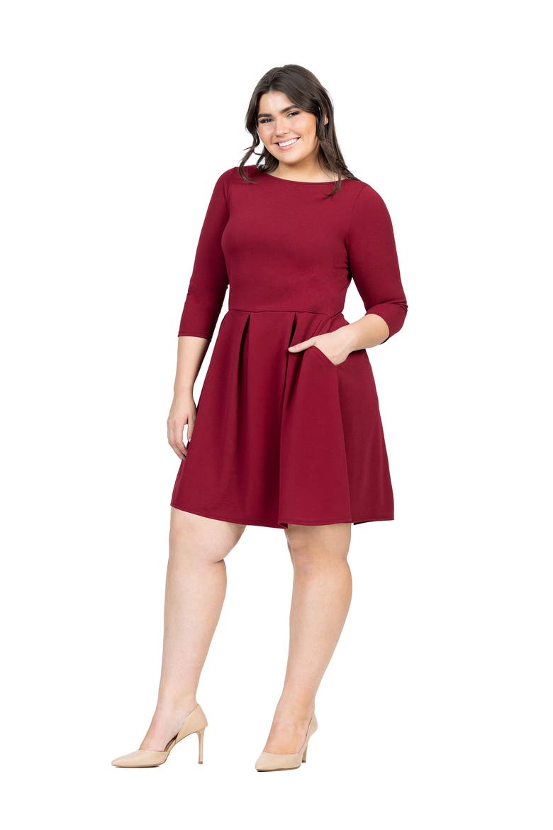 Plus Size Perfect Fit and Flare Pocket Dress, Alternate, color, Burgundy
