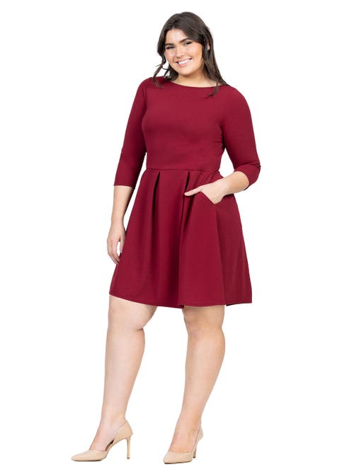 24seven Comfort Apparel Women's Plus Size Perfect Fit And Flare Dress In Burgundy