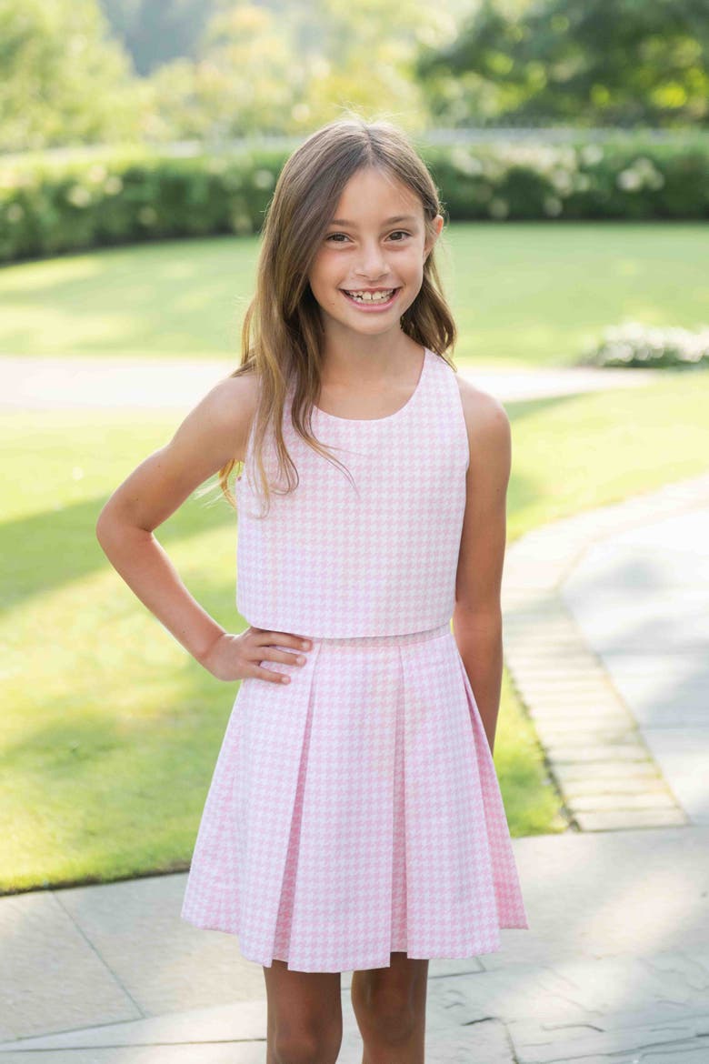 Houndstooth Top and Pleated Skirt, Alternate, color, Pink / White