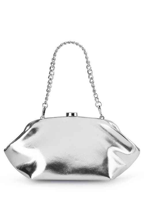 Olga Berg Tally Metallic Faux Leather Frame Clutch In Silver