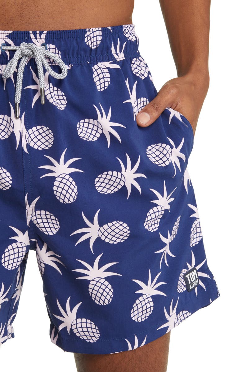 Tom & Teddy Pineapple Print Swim Trunks, Alternate, color, 